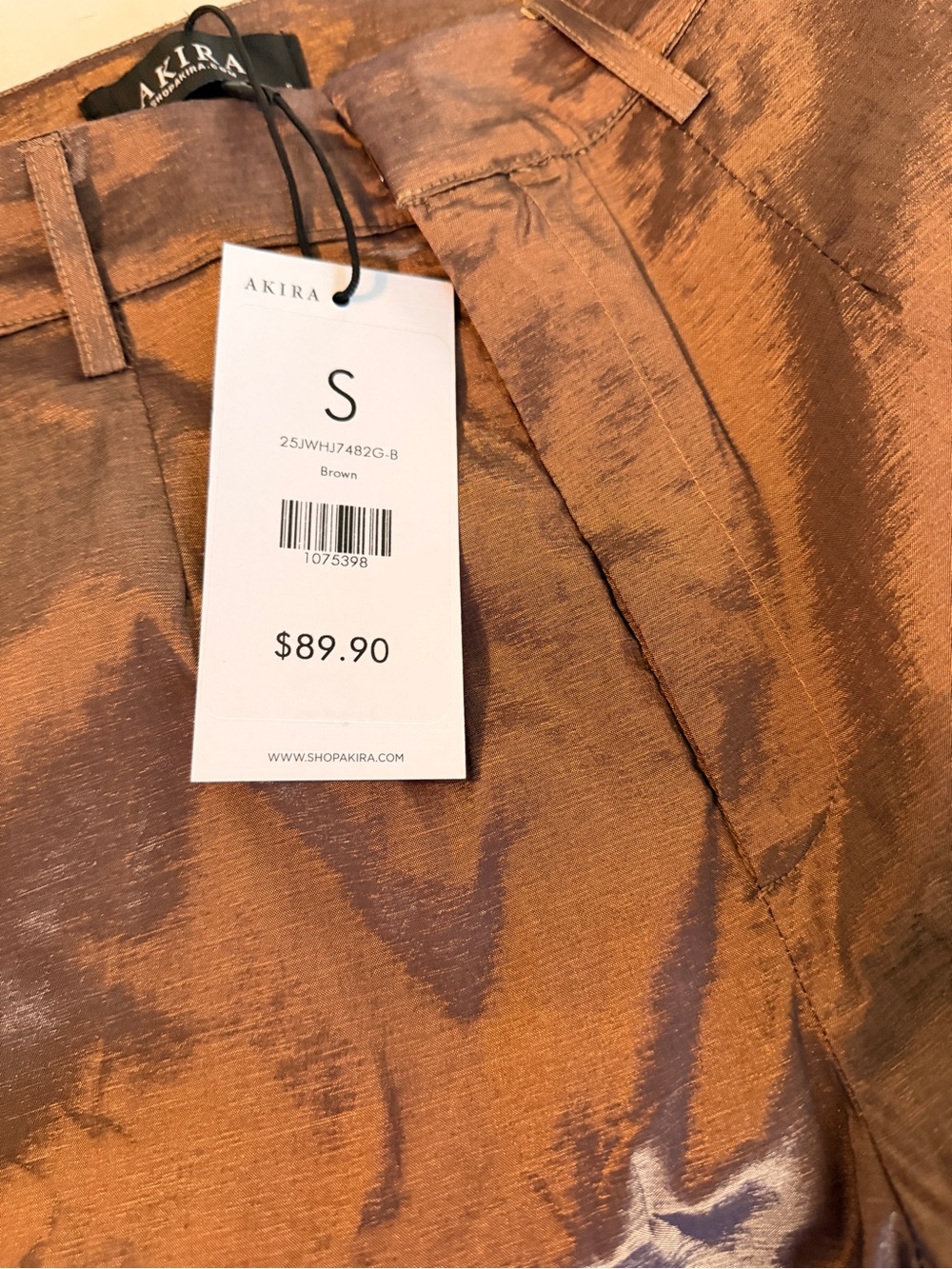 AKIRA Metallic Brown Satin Wide-Leg Pants - Picture 2 of 6